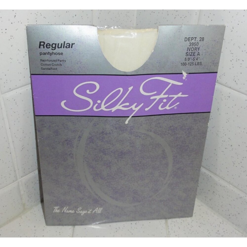 Vintage Silky Fit Ivory Nylon Pantyhose size A sissy tights retro pinup